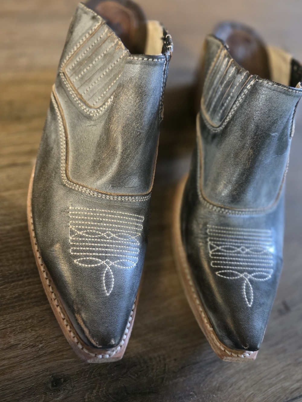 Freebird by Steven Grey Leather Western Mule with White Stitching